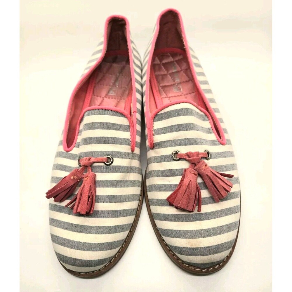 Sperry Striped Canvas Tassel Flats in Gray and Pink Size 9M